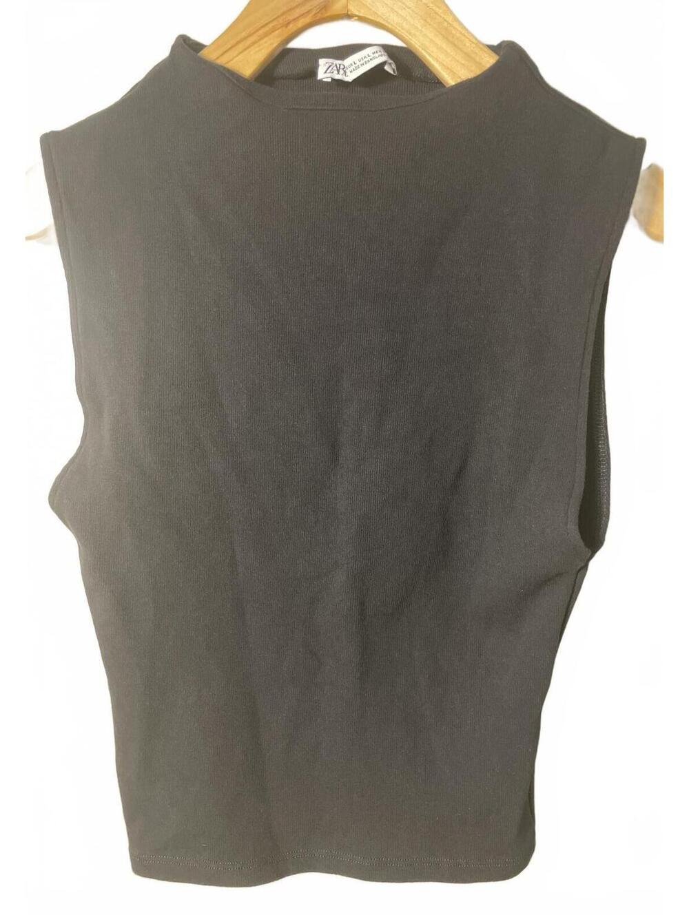 Zara Sleeveless Black Top Women's Large Minimalist Rib EUC
